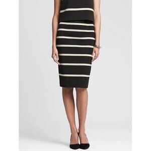 Banana Republic Striped Pencil Skirt Career Black Beige Sz 8P 8 Petite Medium